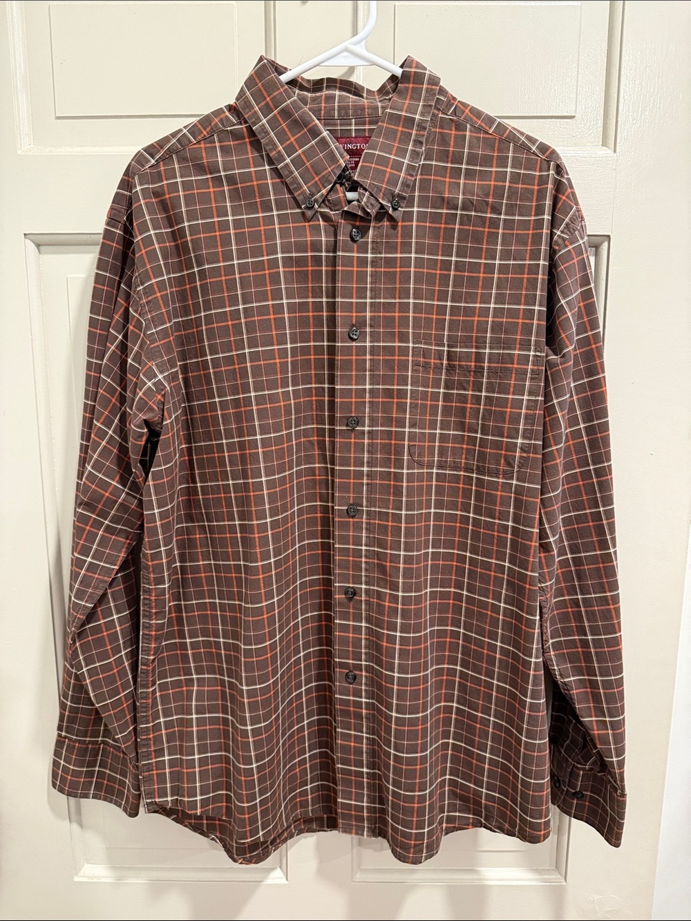 Vintage 2008 Covington Men's Plaid Button Down Shirt Red Brown Fall Y2K Sz Large